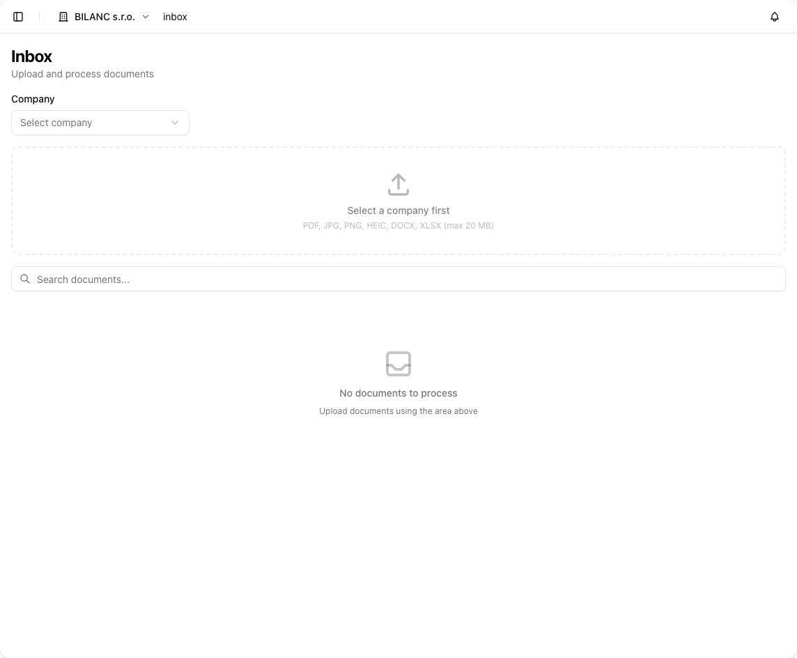 Inbox účetní s dokumenty připravenými ke zpracování